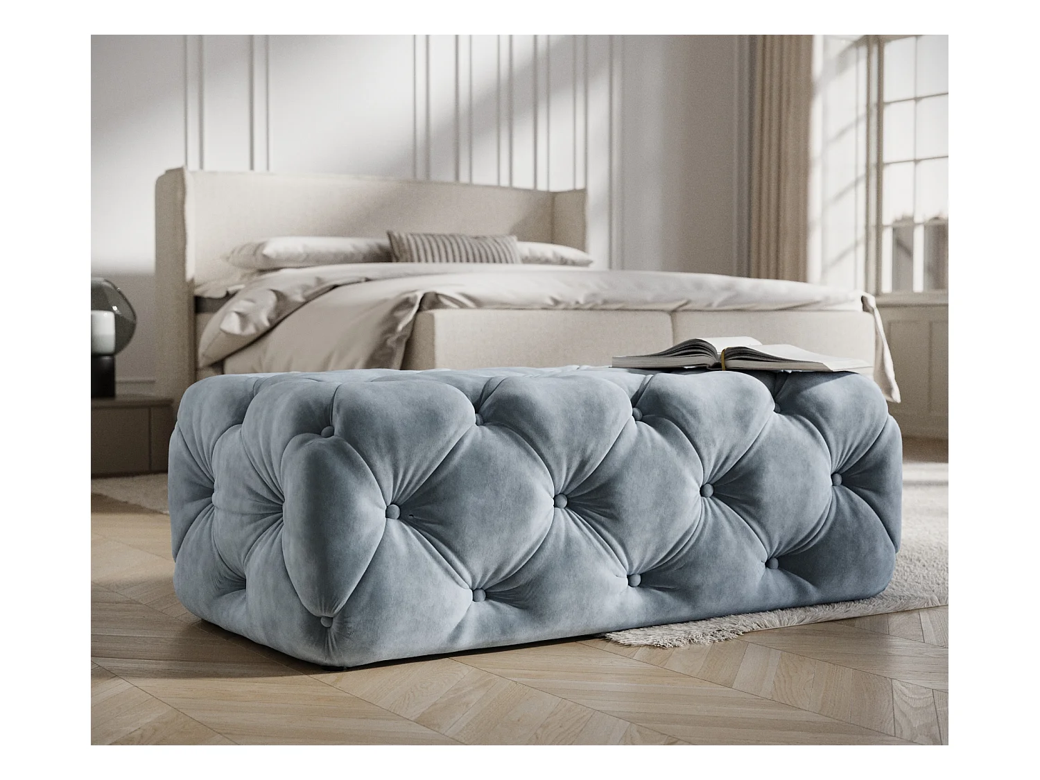Pouf en velours Cosimo - bleu