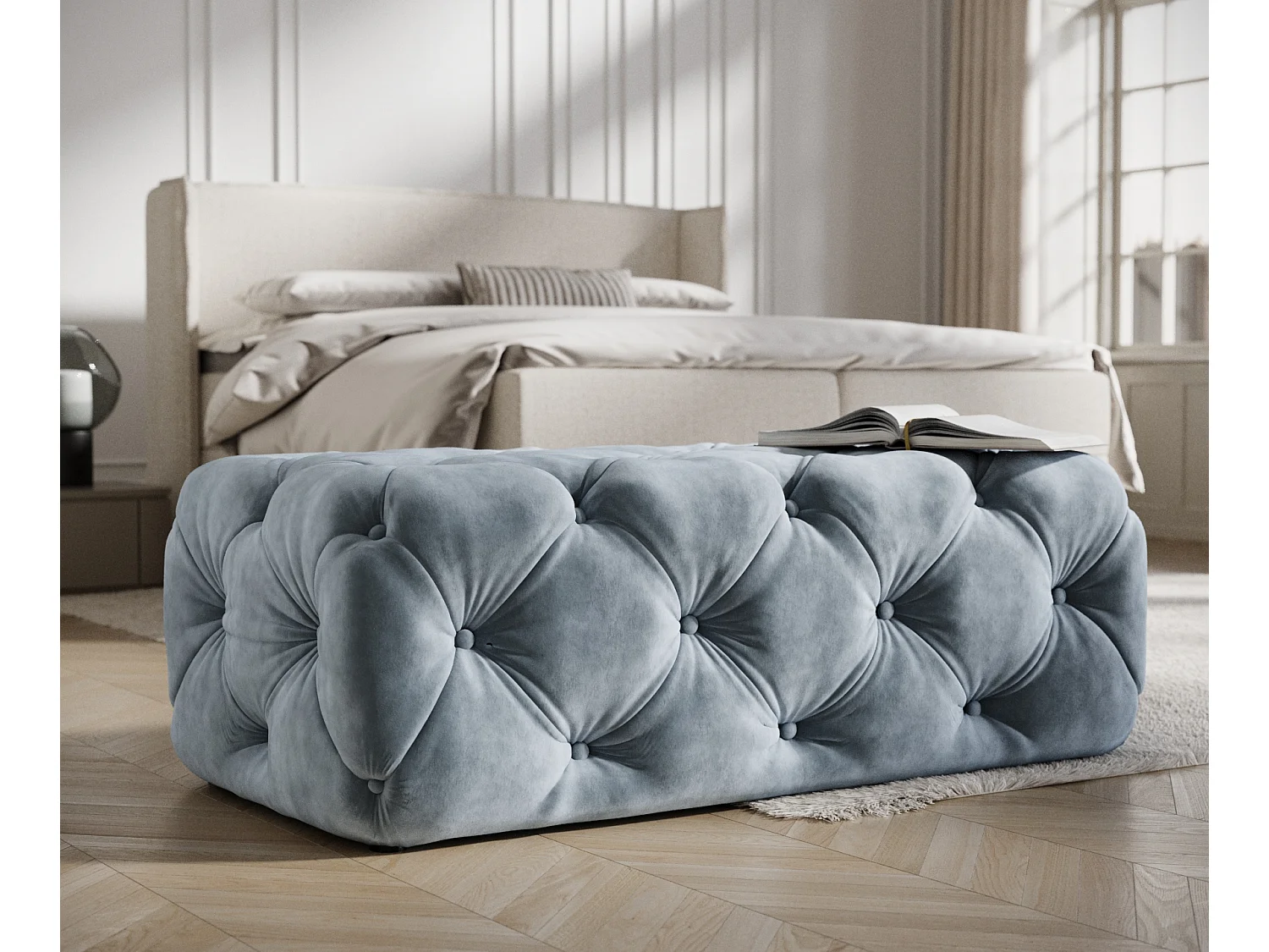 Pouf en velours Cosimo - bleu