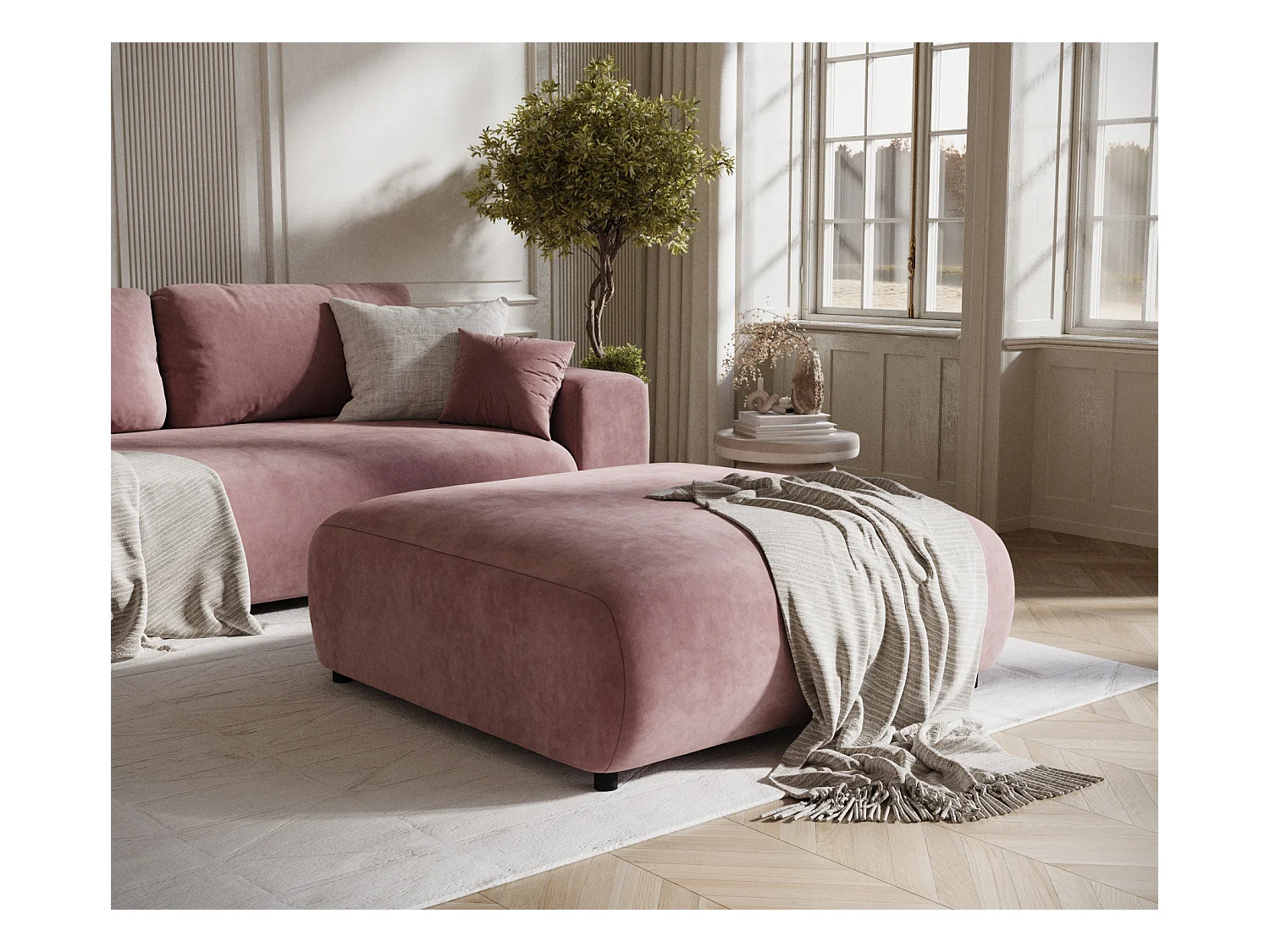 Pouf en tissu velours Zanzibar - 110x110 cm - rose