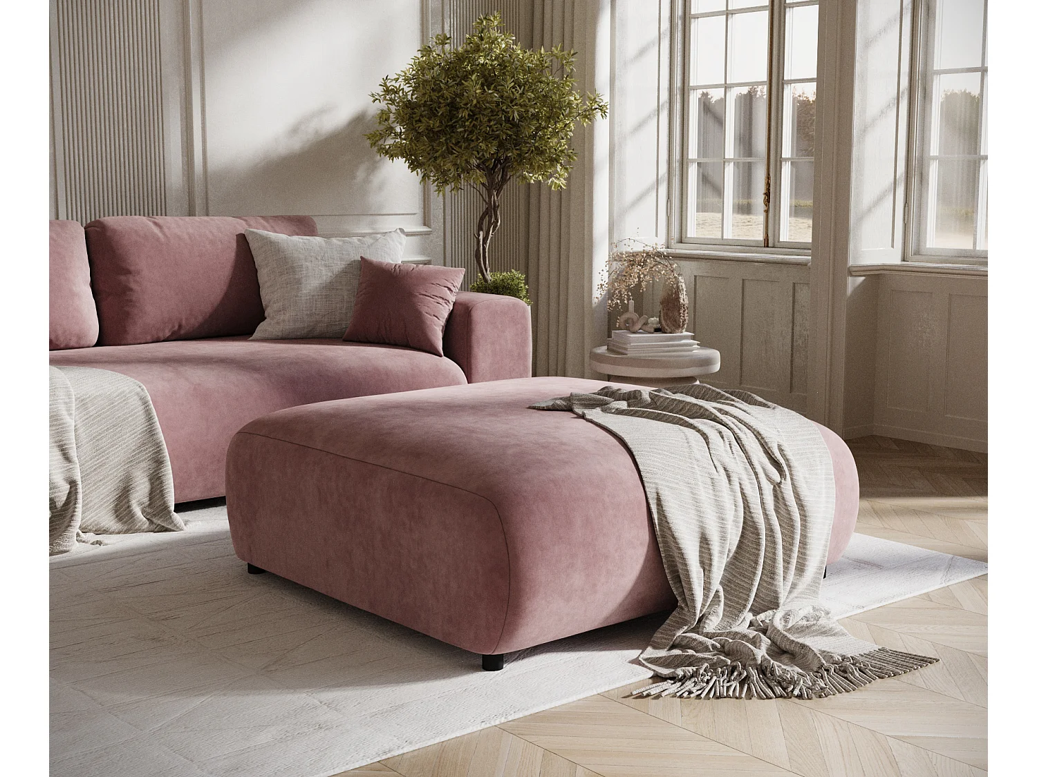 Pouf en tissu velours Zanzibar - 110x110 cm - rose