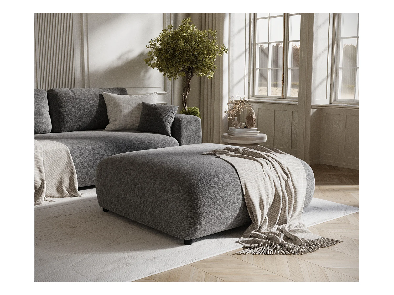Pouf en tissu chenille Zanzibar - 110x110 cm - gris