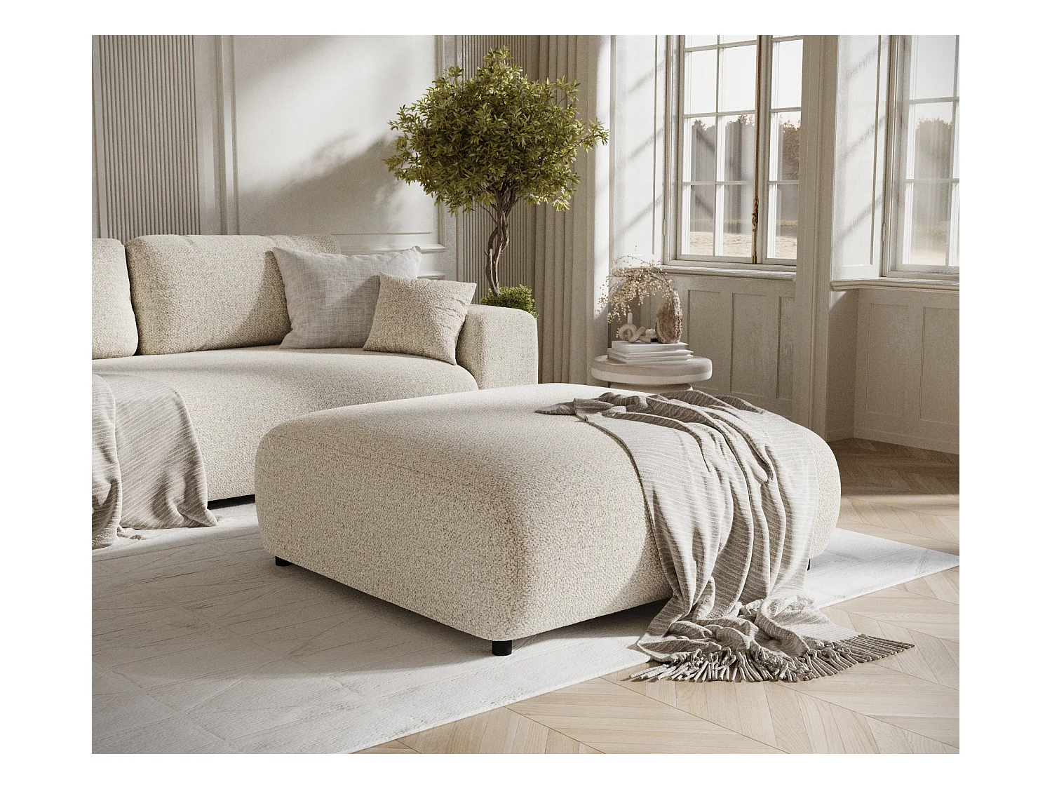 Puff au Boucle-Stoff Zanzibar - 110x110 cm - beige