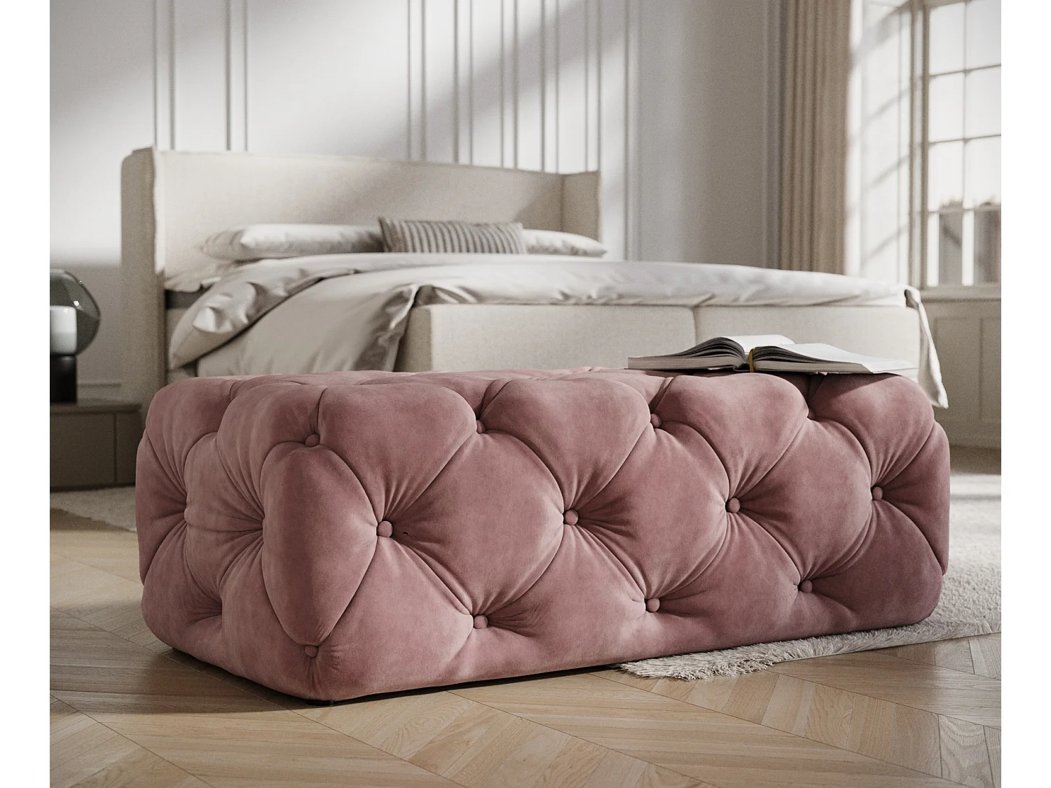 Pouf en velours Cosimo - rose