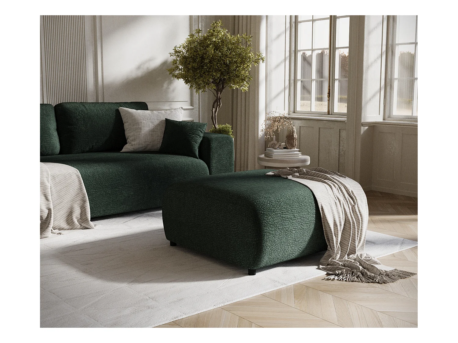 Pouf en tissu chenille Zanzibar - 88x88 cm - vert foncé