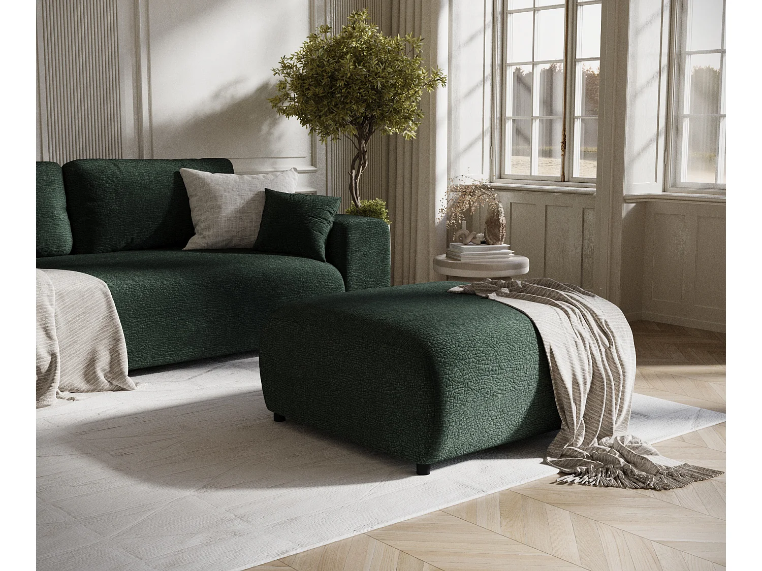 Pouf en tissu chenille Zanzibar - 88x88 cm - vert foncé