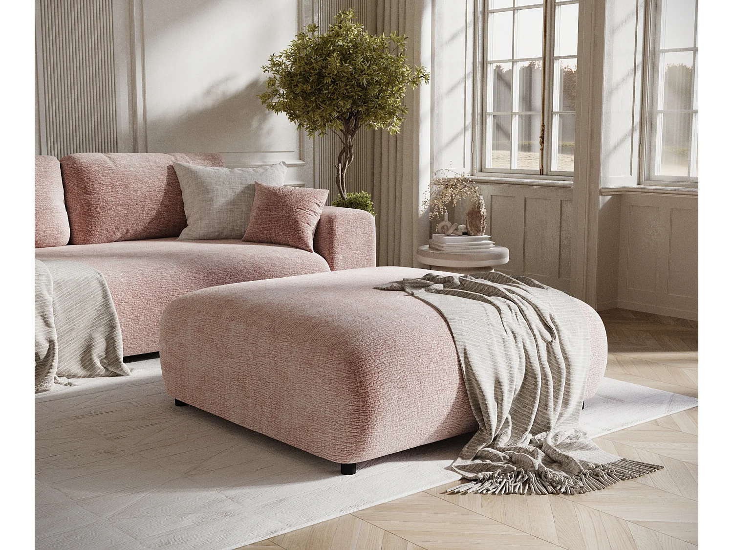 Pouf en tissu chenille Zanzibar - 110x110 cm - rose