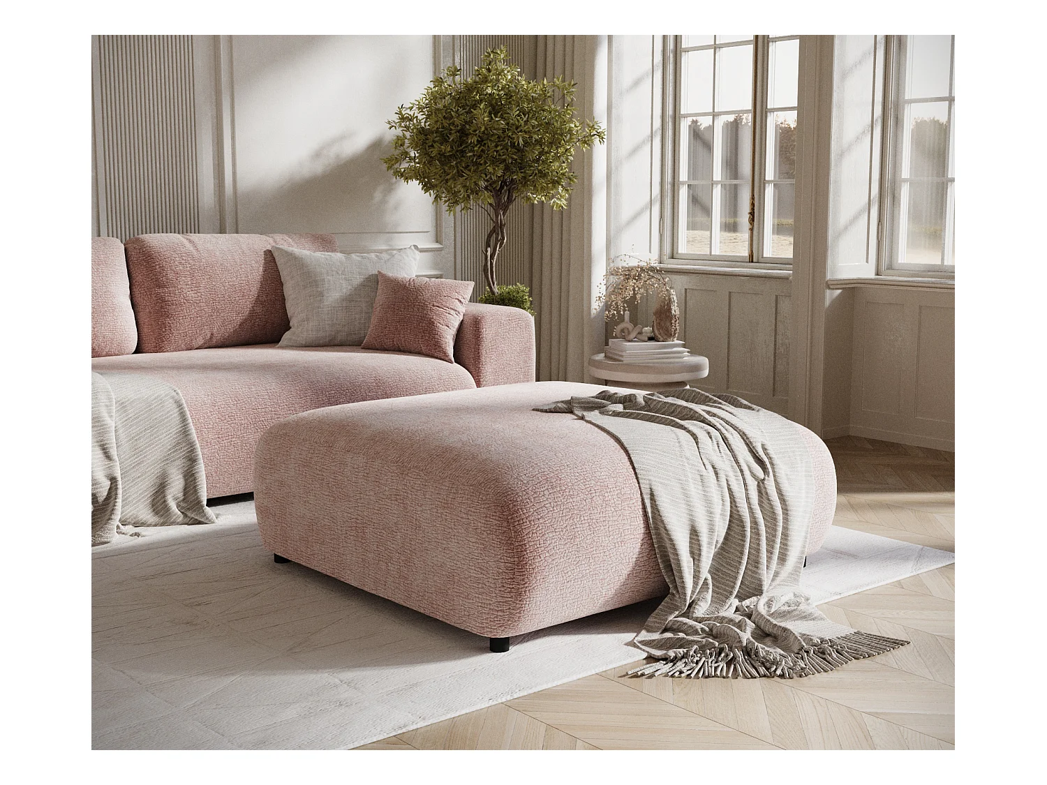 Pouf en tissu chenille Zanzibar - 110x110 cm - rose
