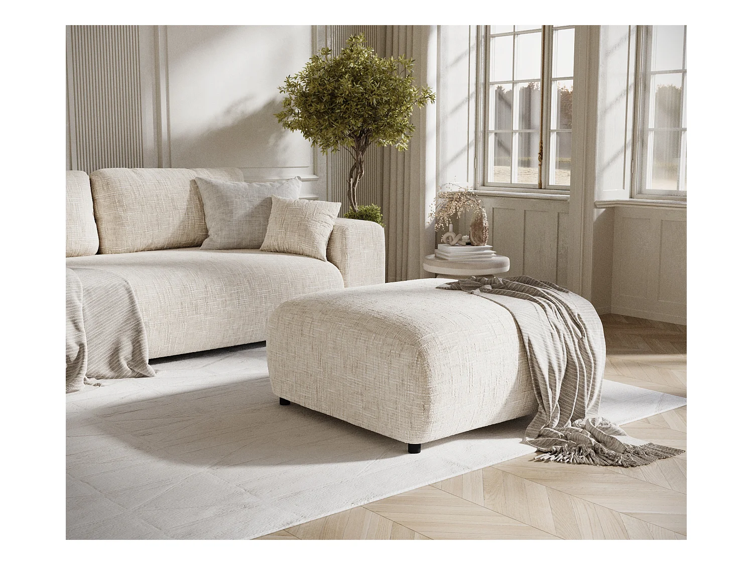 Pouf en toile tissée Zanzibar - 88x88 cm - creme