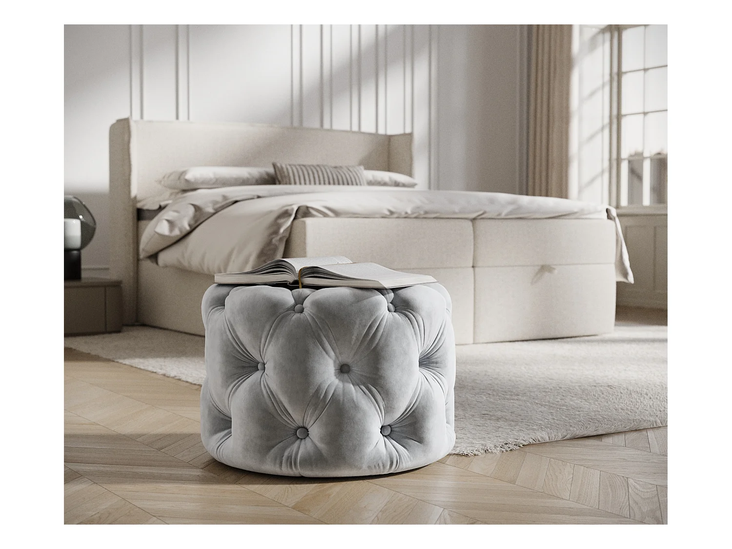 Pouf en velours Cosimo - gris clair