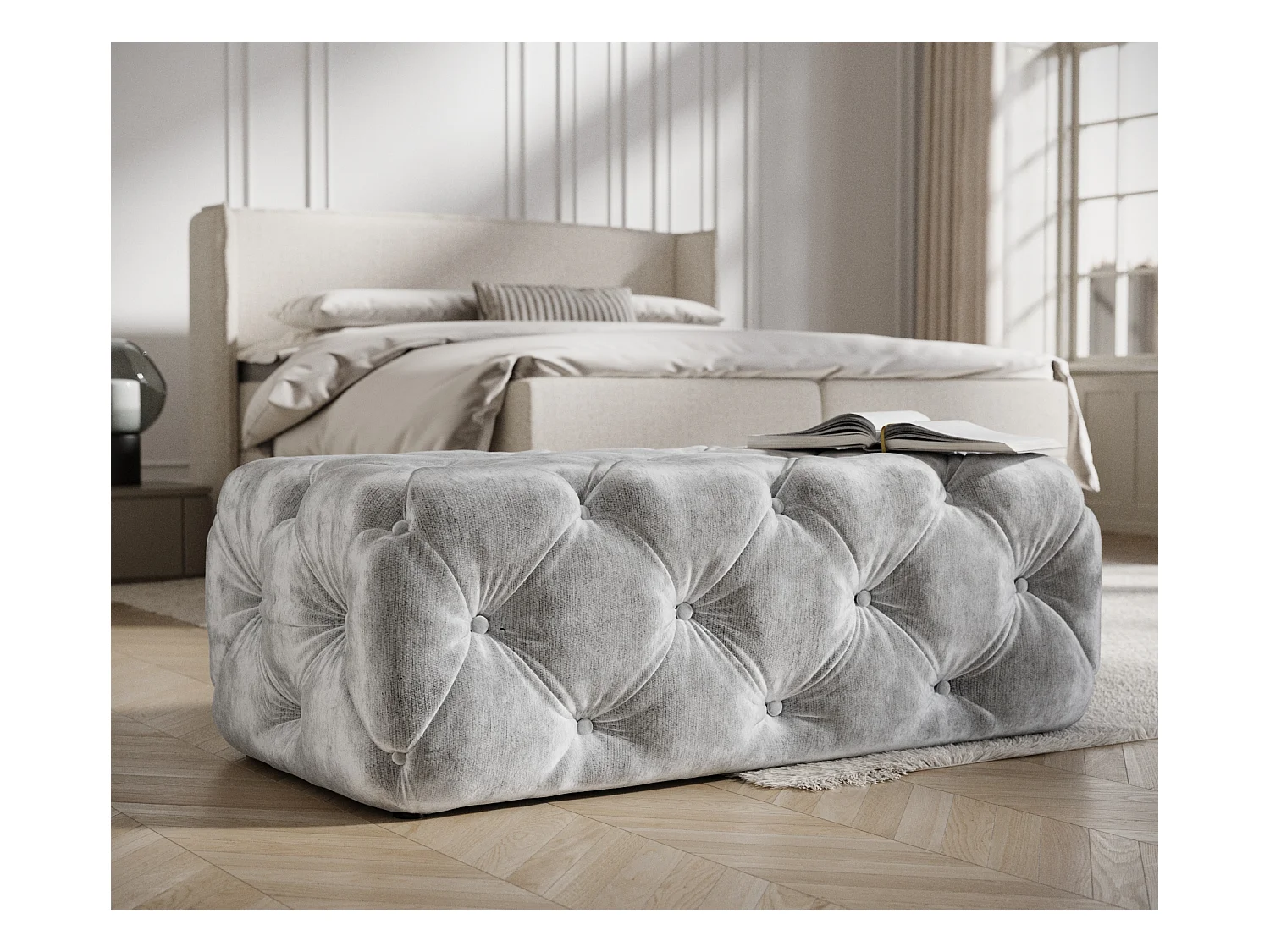 Puff Cosimo - Chenille-Stoff - hellgrau