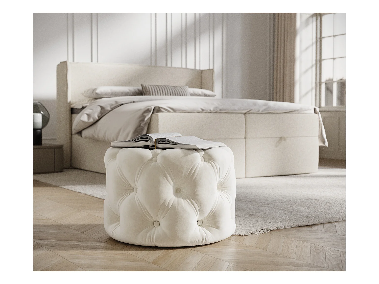 Pouf en velours Cosimo - creme