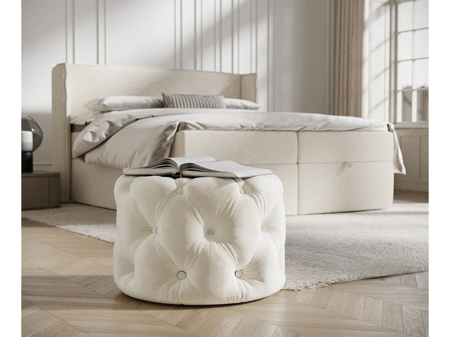 Pouf en velours Cosimo - creme
