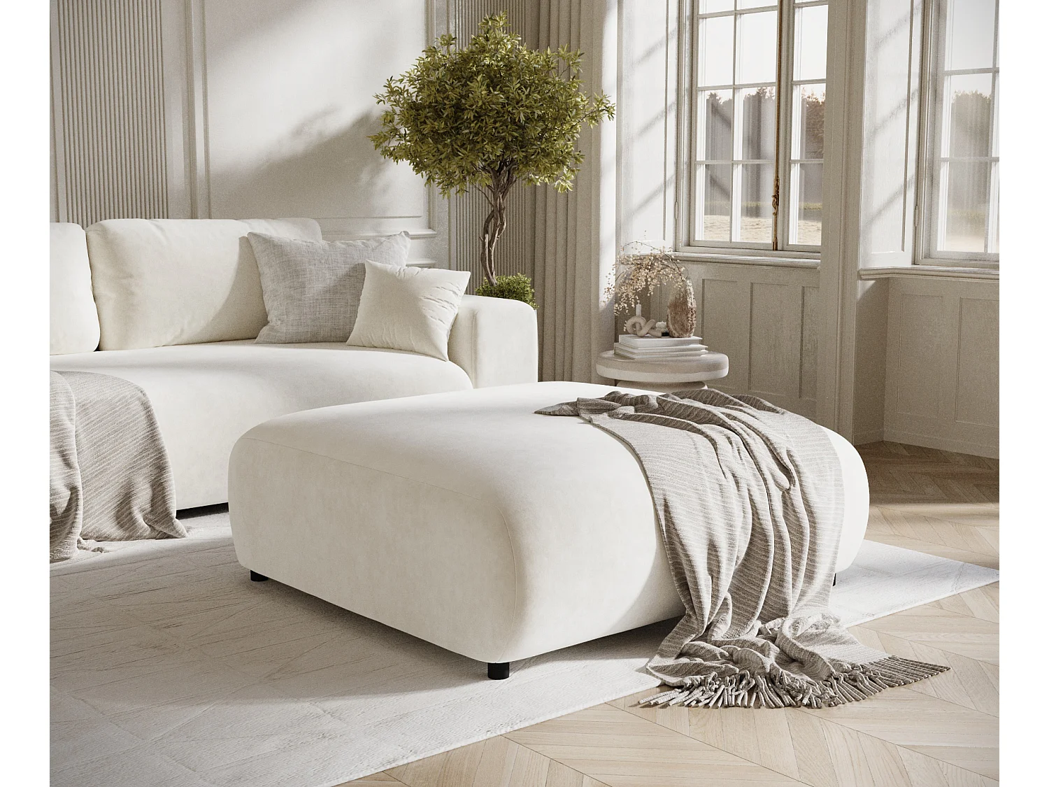 Pouf en tissu velours Zanzibar - 110x110 cm - creme