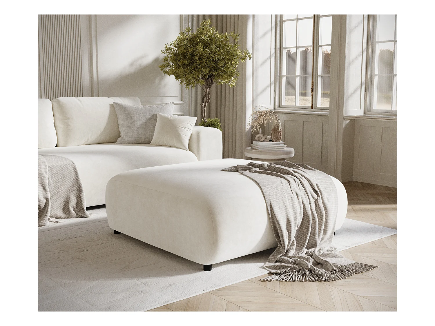 Pouf en tissu velours Zanzibar - 110x110 cm - creme