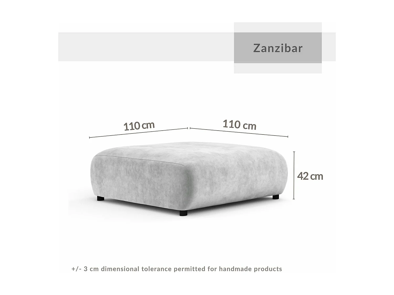 Pouf en tissu velours Zanzibar - 110x110 cm - creme