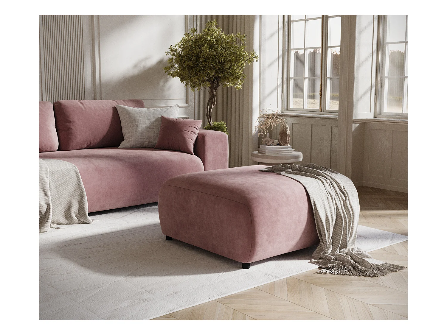 Pouf en tissu velours Zanzibar - 88x88 cm - rose