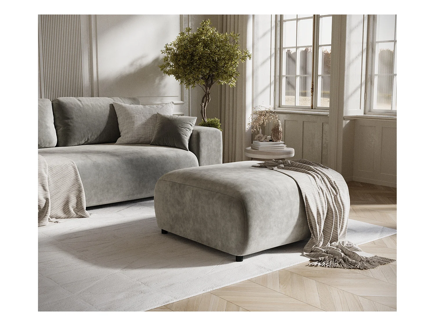 Pouf en tissu velours Zanzibar - 88x88 cm - gris