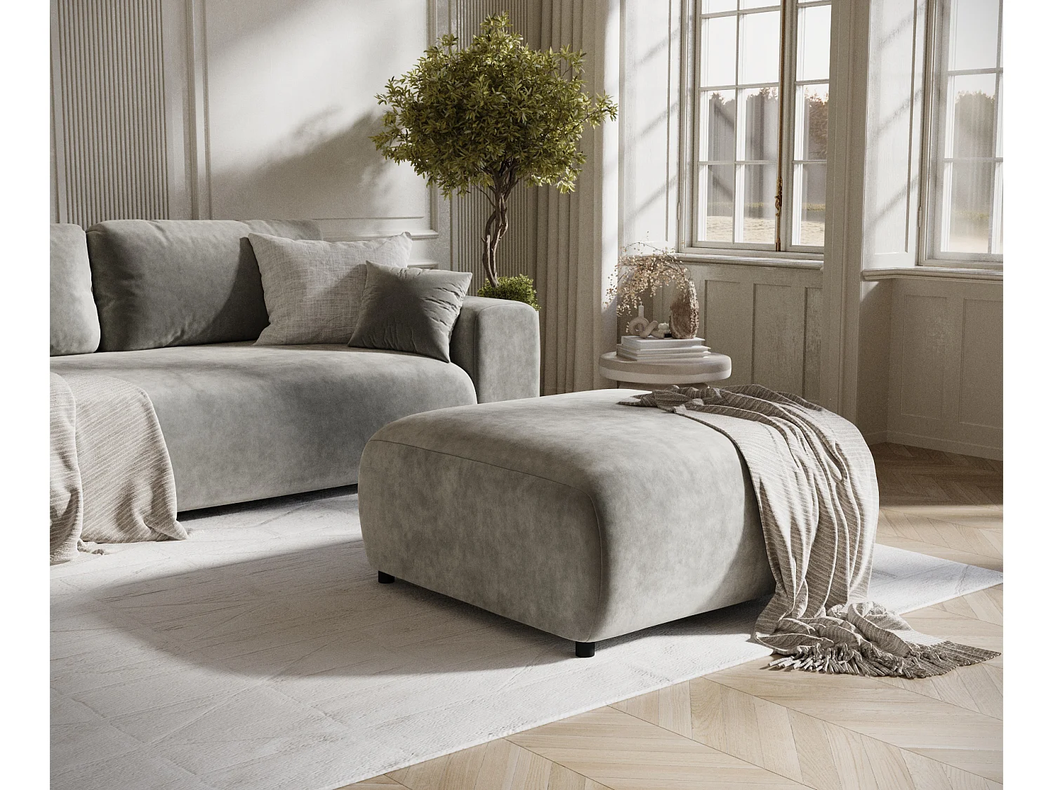 Pouf en tissu velours Zanzibar - 88x88 cm - gris