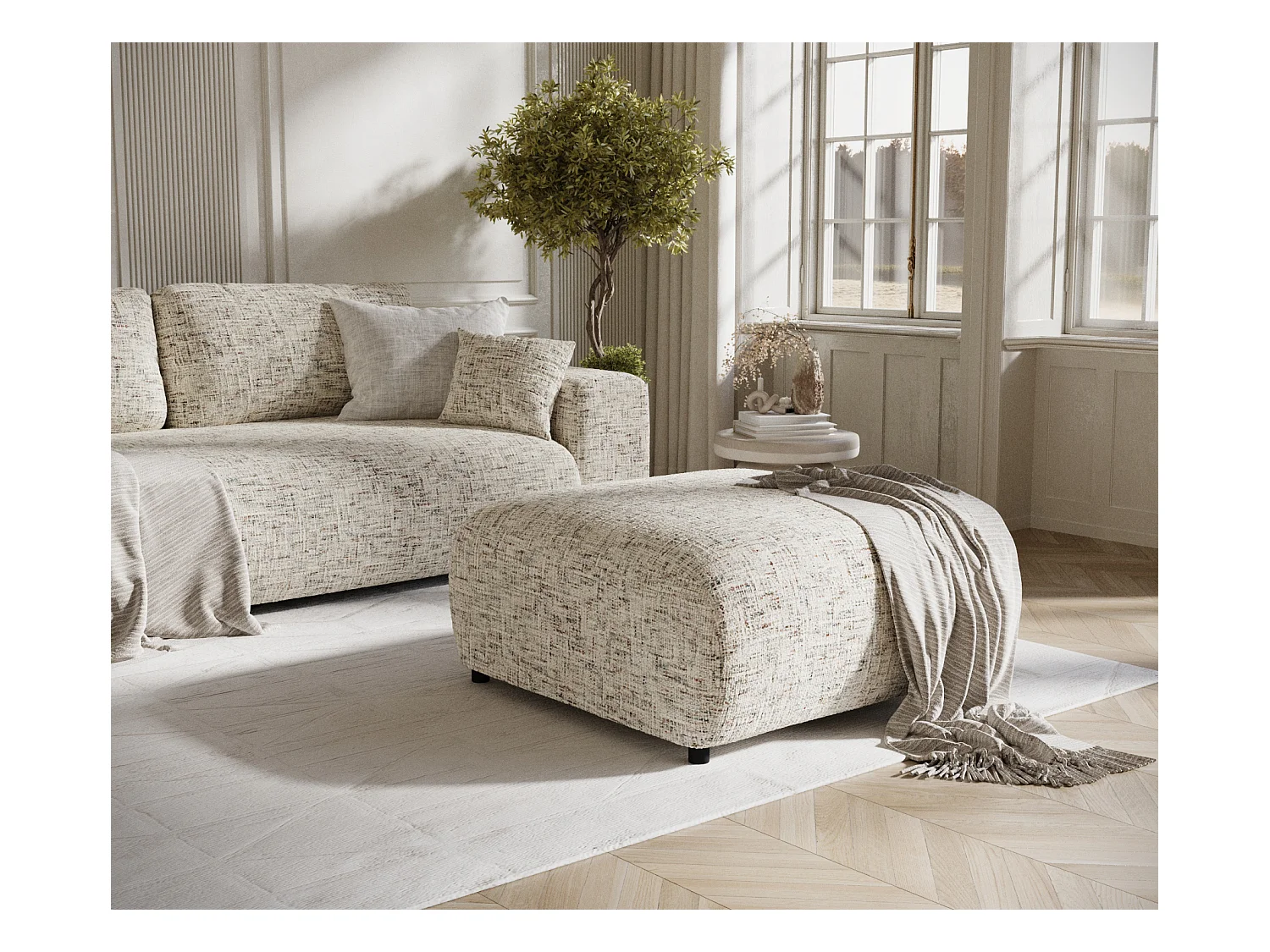 Pouf en toile tissée Zanzibar - 88x88 cm - beige mélangé