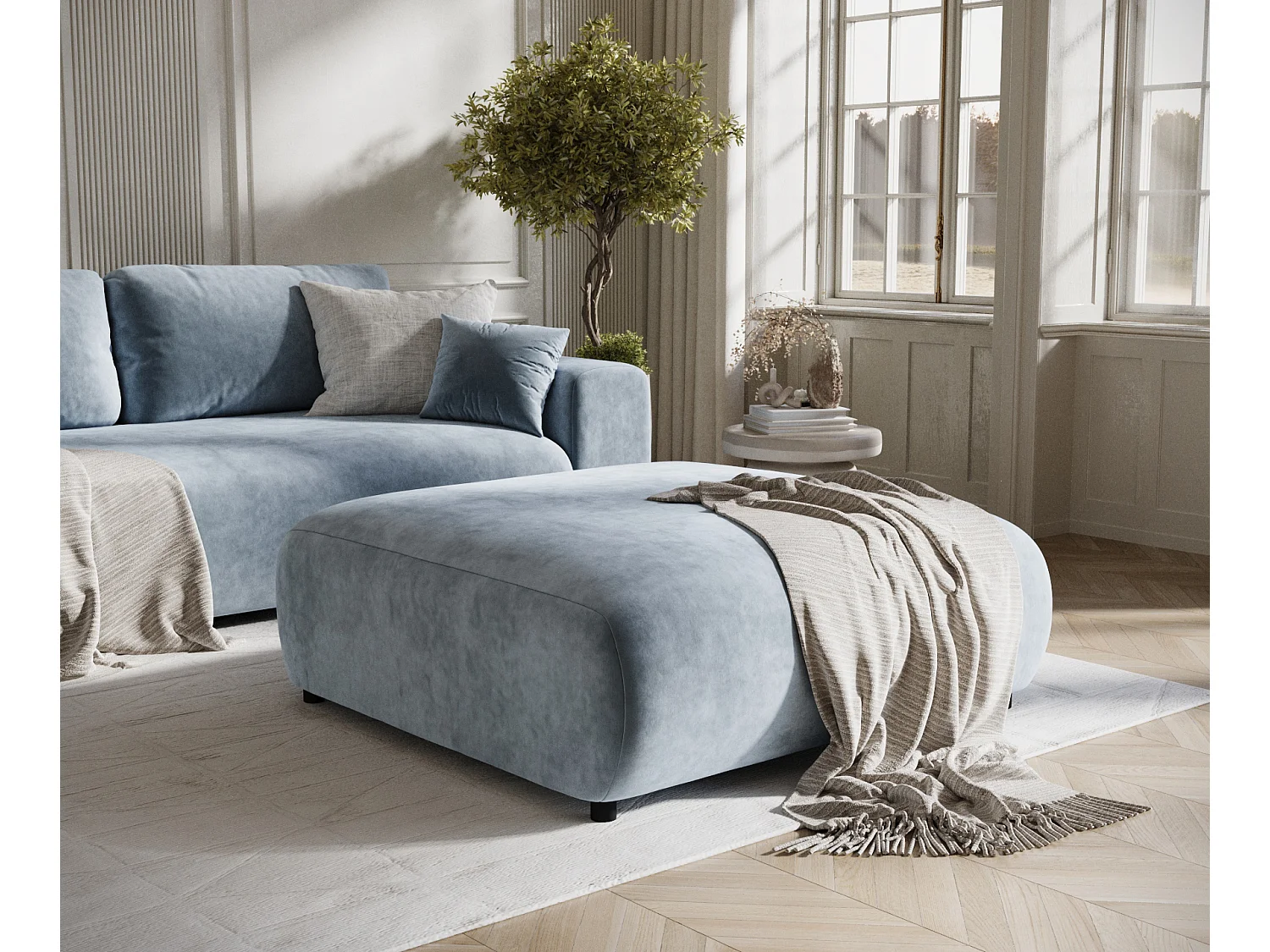 Pouf en tissu velours Zanzibar - 110x110 cm - bleu