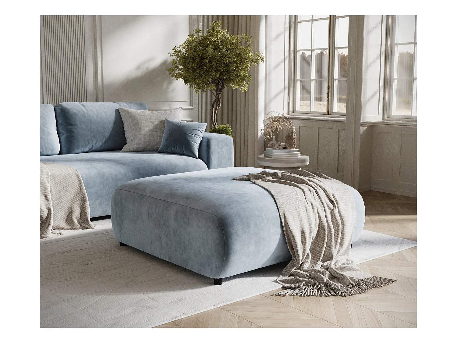 Pouf en tissu velours Zanzibar - 110x110 cm - bleu