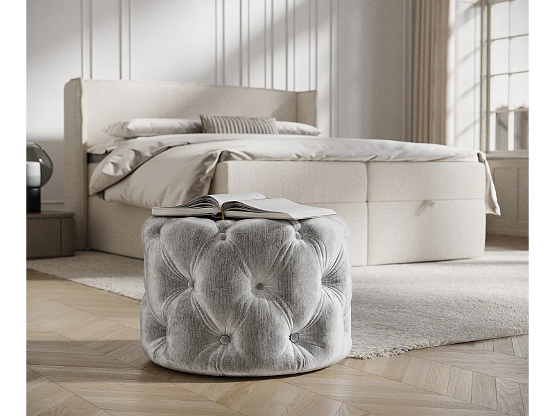 Pouf en tissu chenille Cosimo - gris clair