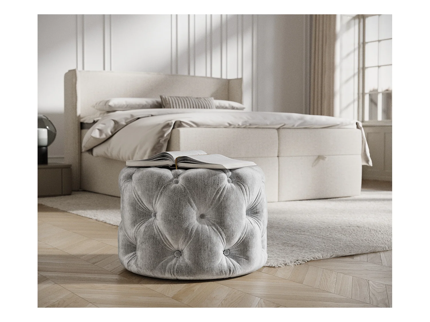 Puff Cosimo - Chenille-Stoff - hellgrau