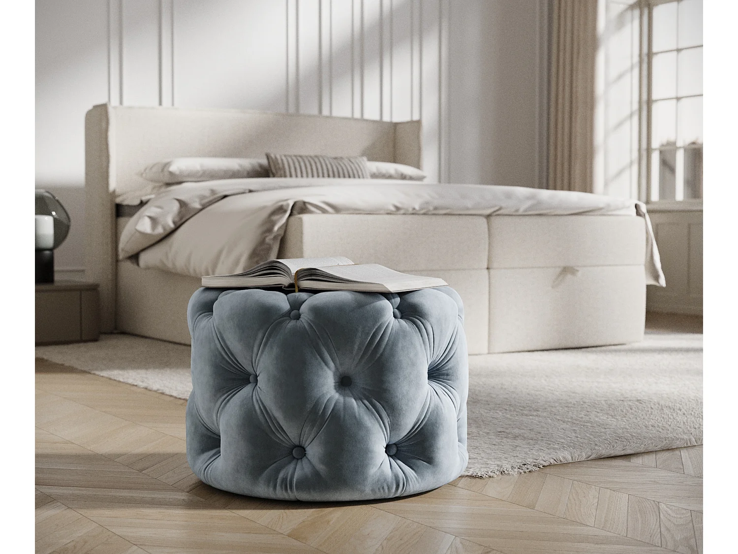 Pouf en velours Cosimo - bleu