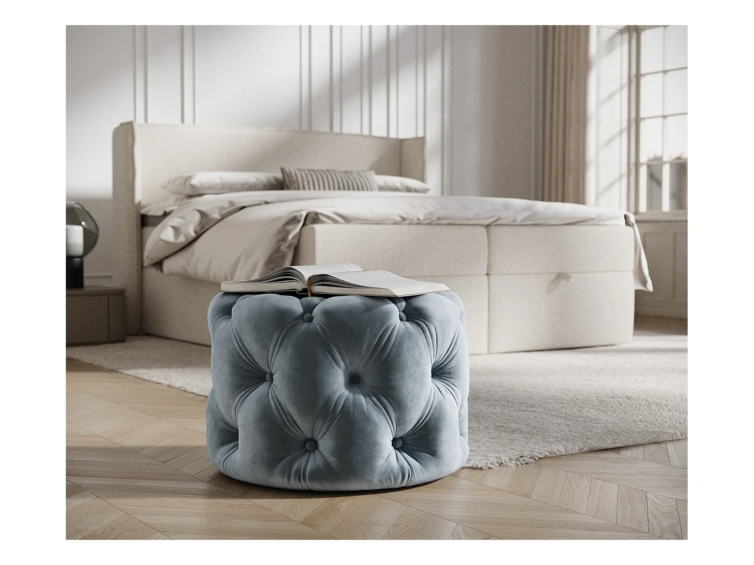 Pouf en velours Cosimo - bleu