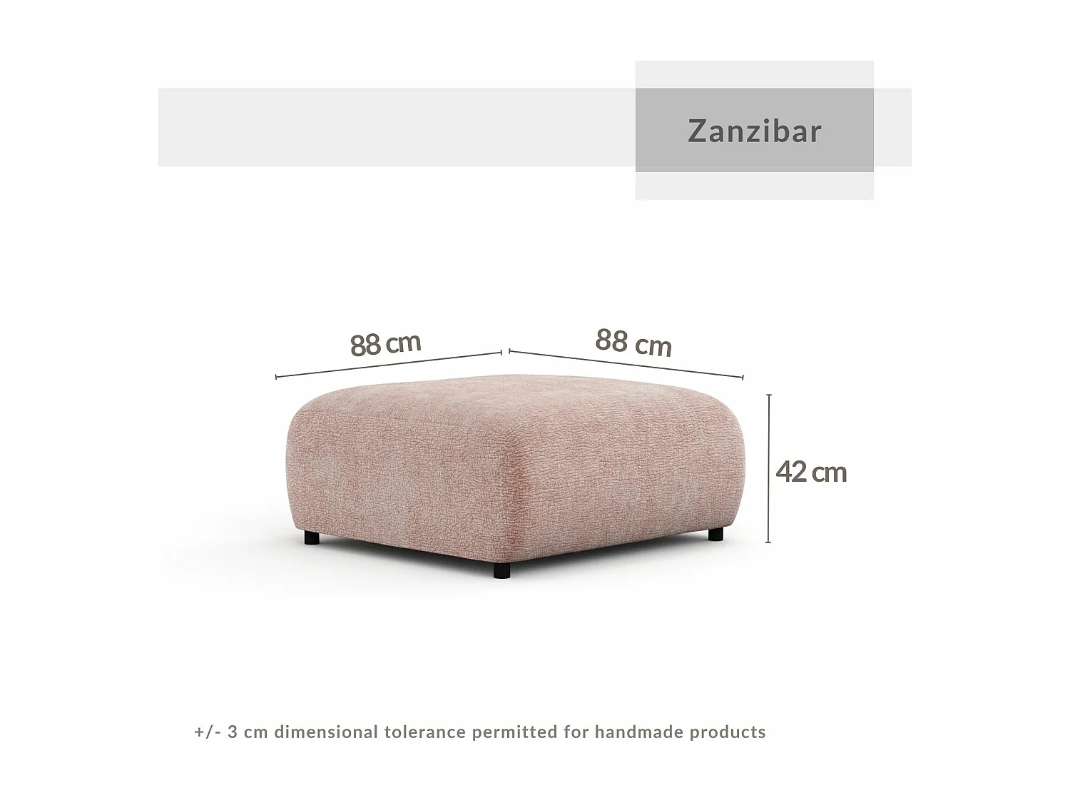 Pouf en tissu chenille Zanzibar - 88x88 cm - couleur cuivre
