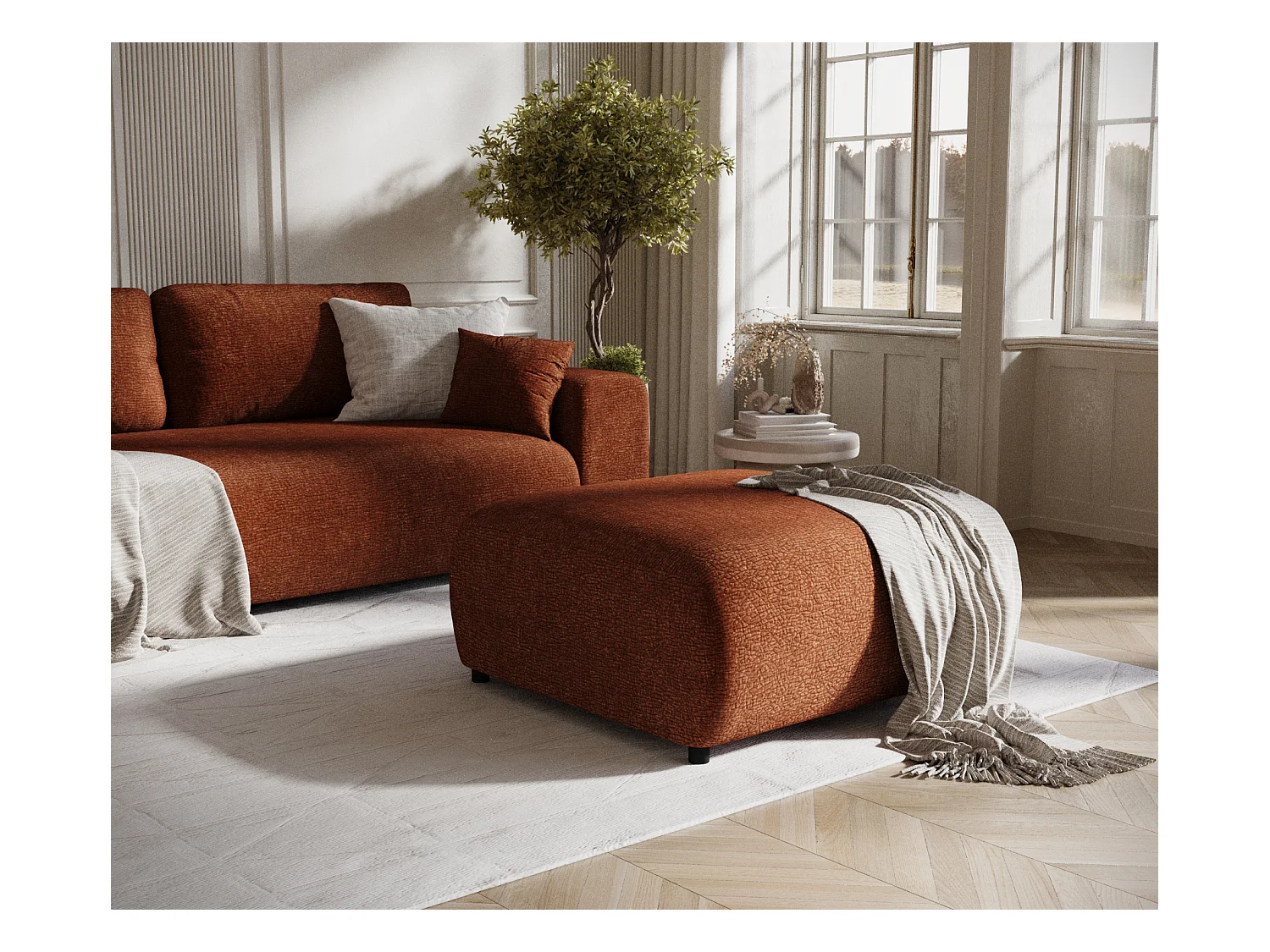 Pouf en tissu chenille Zanzibar - 88x88 cm - couleur cuivre