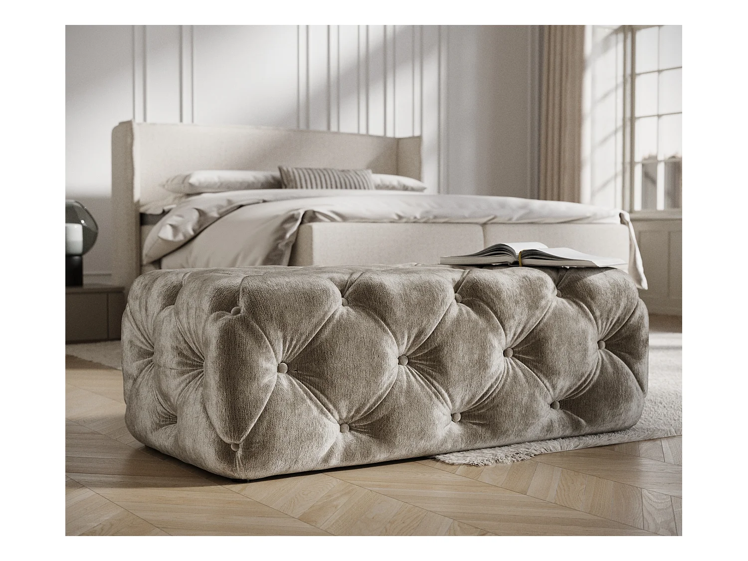 Puff Cosimo - Chenille-Stoff - beige