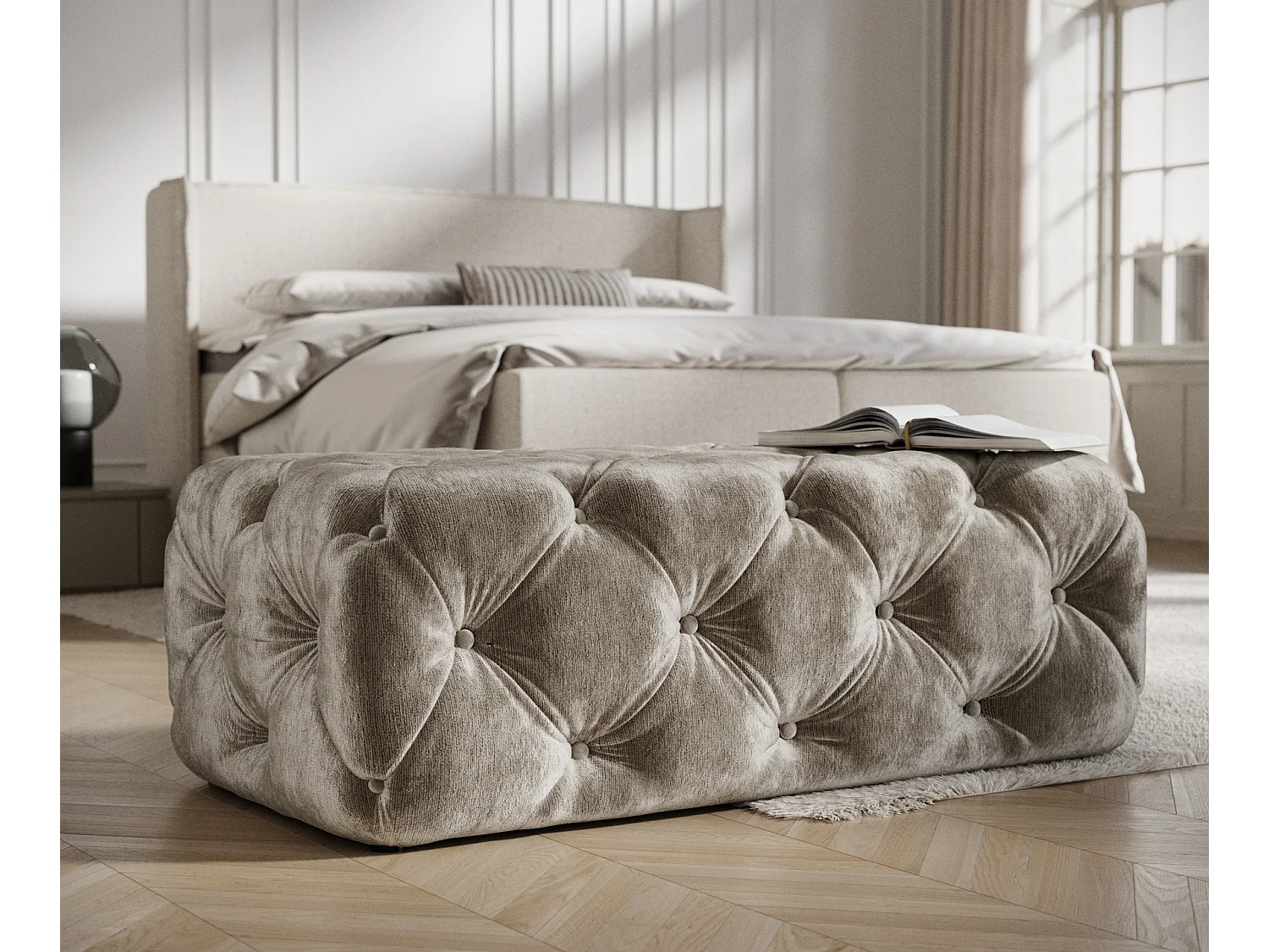 Pouf en tissu chenille Cosimo - beige