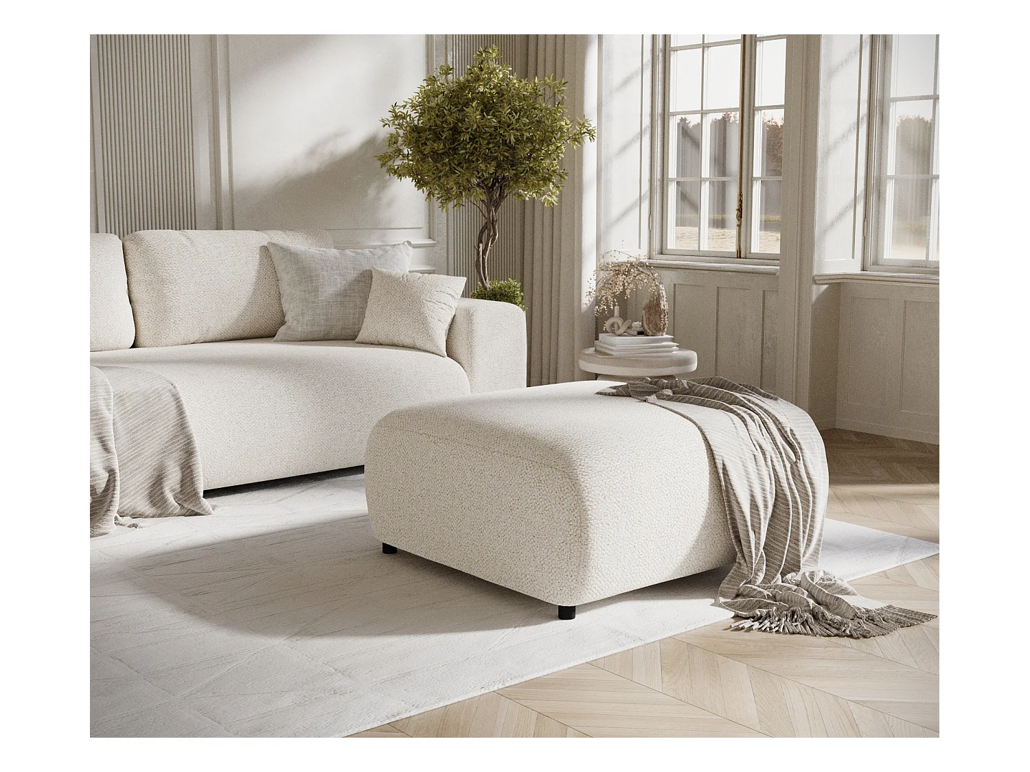Pouf en tissu bouclette Zanzibar - 88x88 cm - beige clair