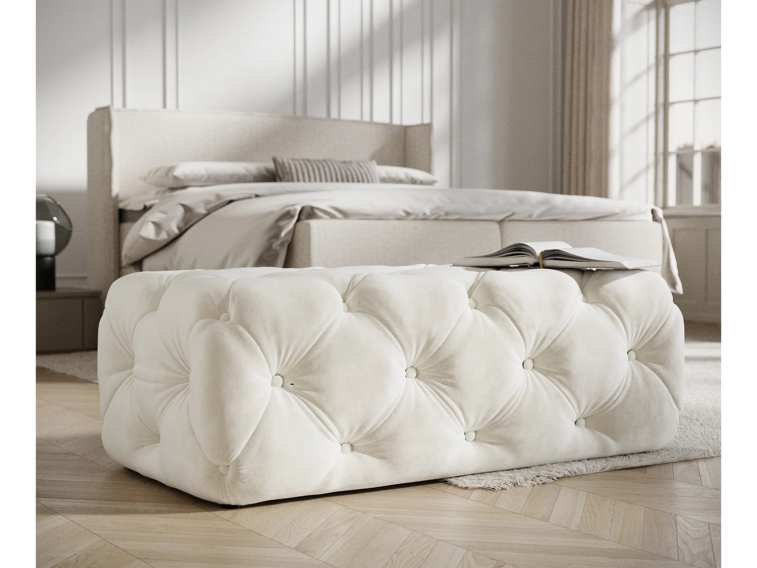Pouf en velours Cosimo - creme