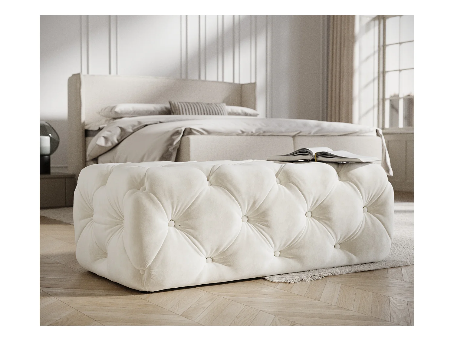 Pouf en velours Cosimo - creme