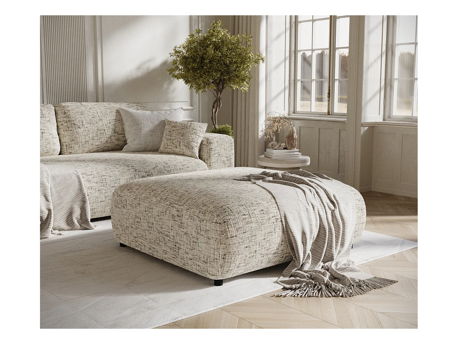 Pouf en toile tissée Zanzibar - 110x110 cm - beige mélangé