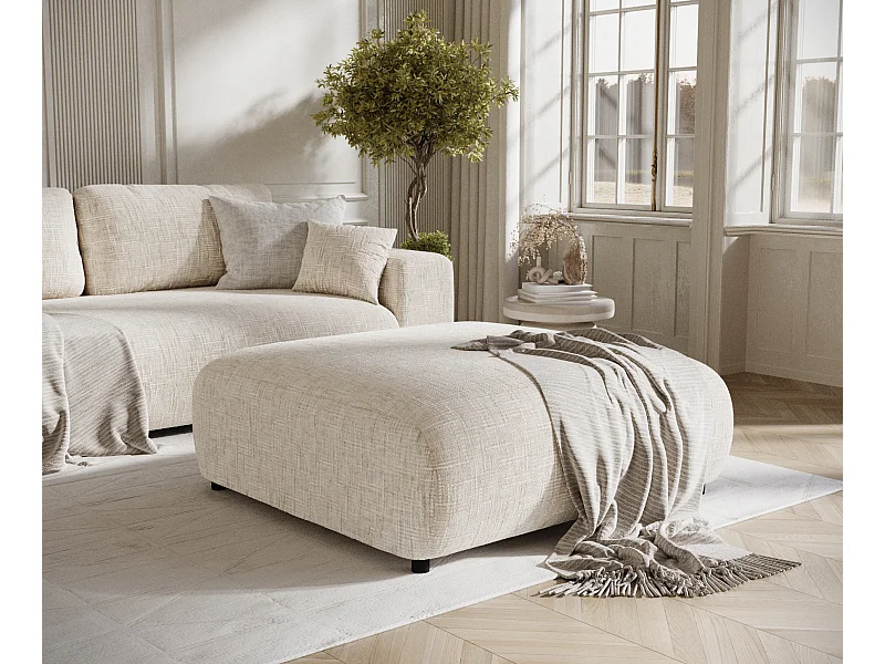 Puf w tkaninie plecionej Zanzibar - 110x110 cm - kremowy