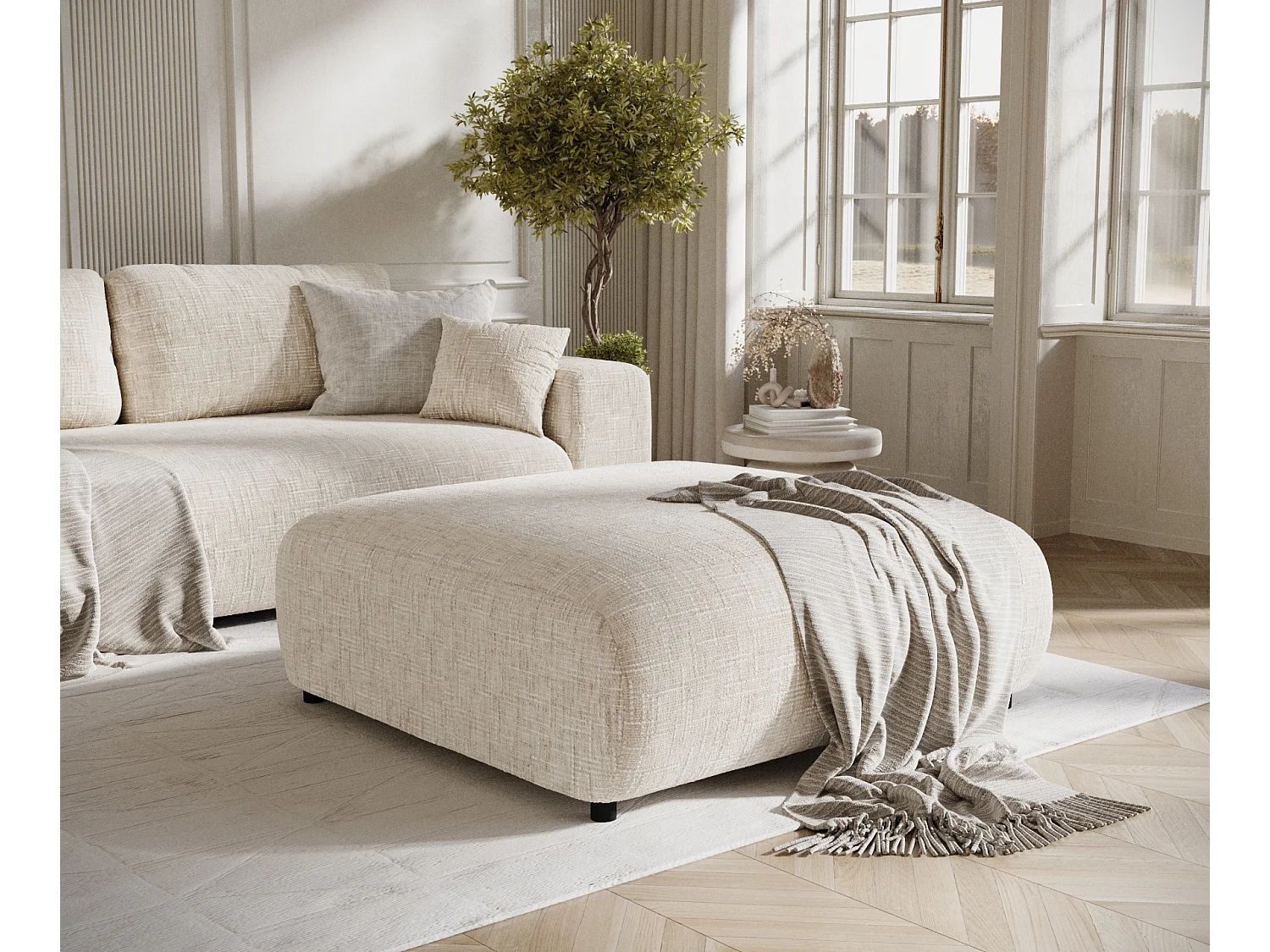 Pouf en toile tissée Zanzibar - 110x110 cm - creme