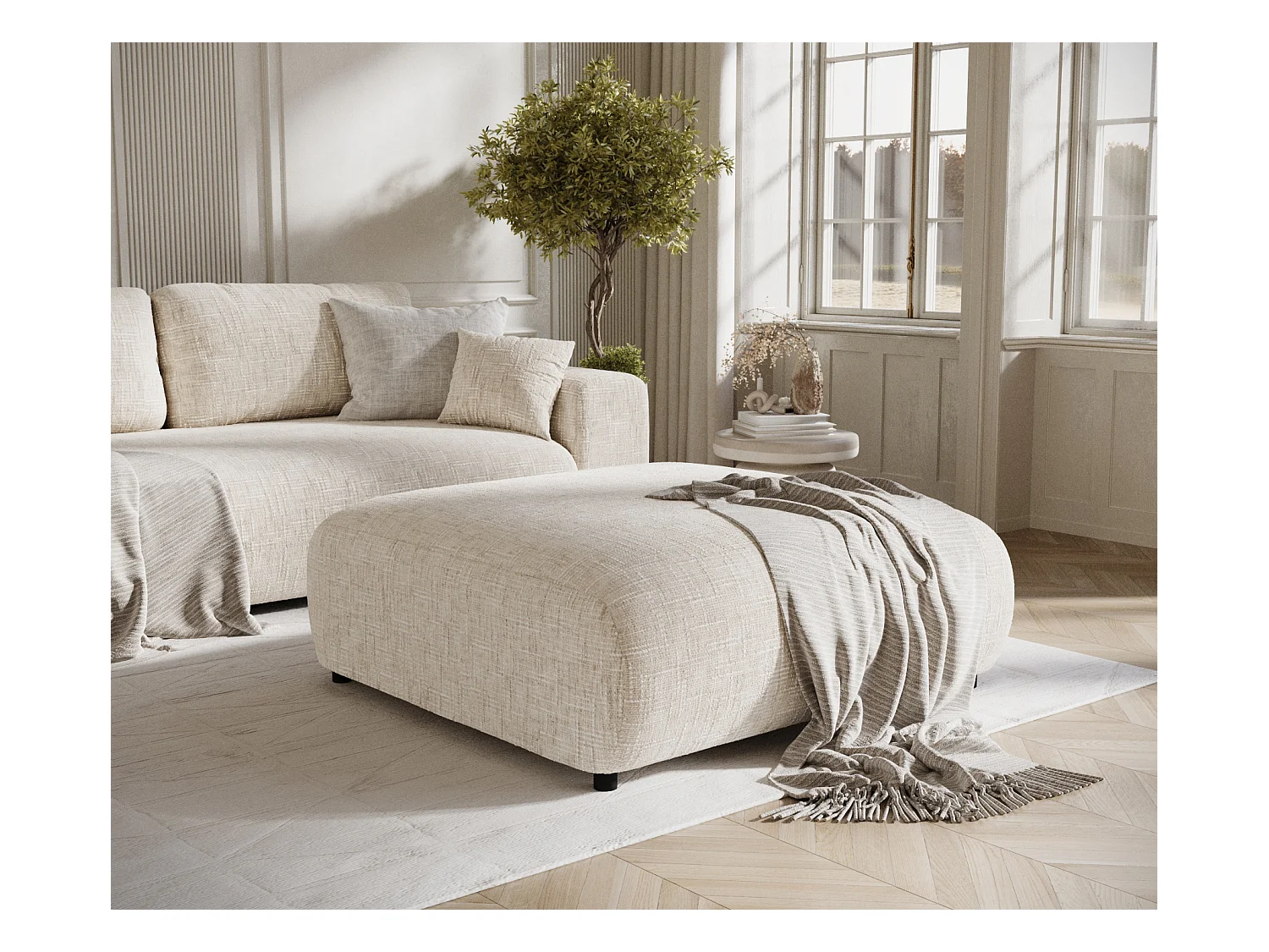 Pouf en toile tissée Zanzibar - 110x110 cm - creme