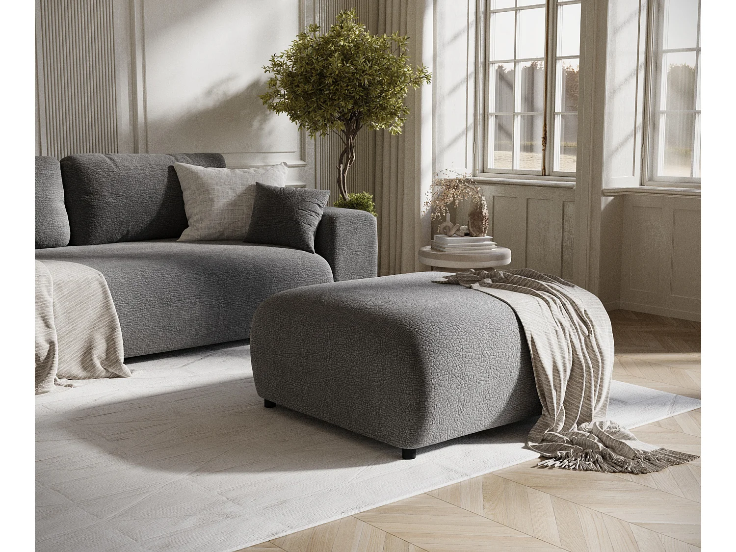 Pouf en tissu chenille Zanzibar - 88x88 cm - gris