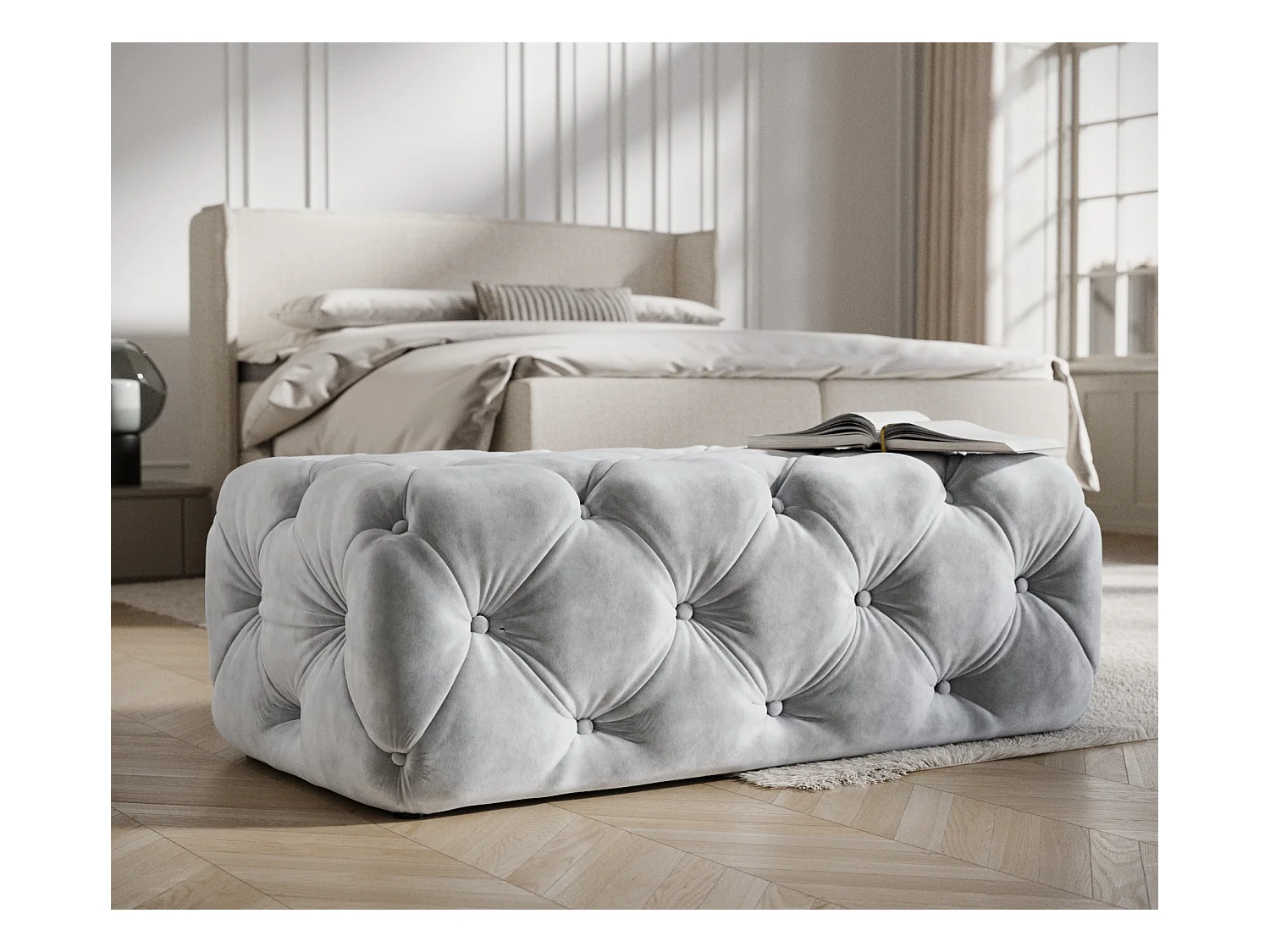 Pouf en velours Cosimo - gris clair