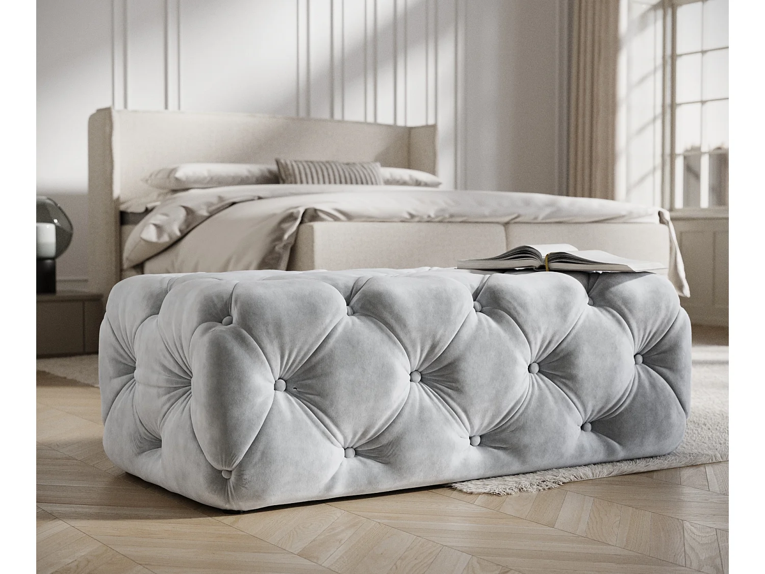 Pouf en velours Cosimo - gris clair