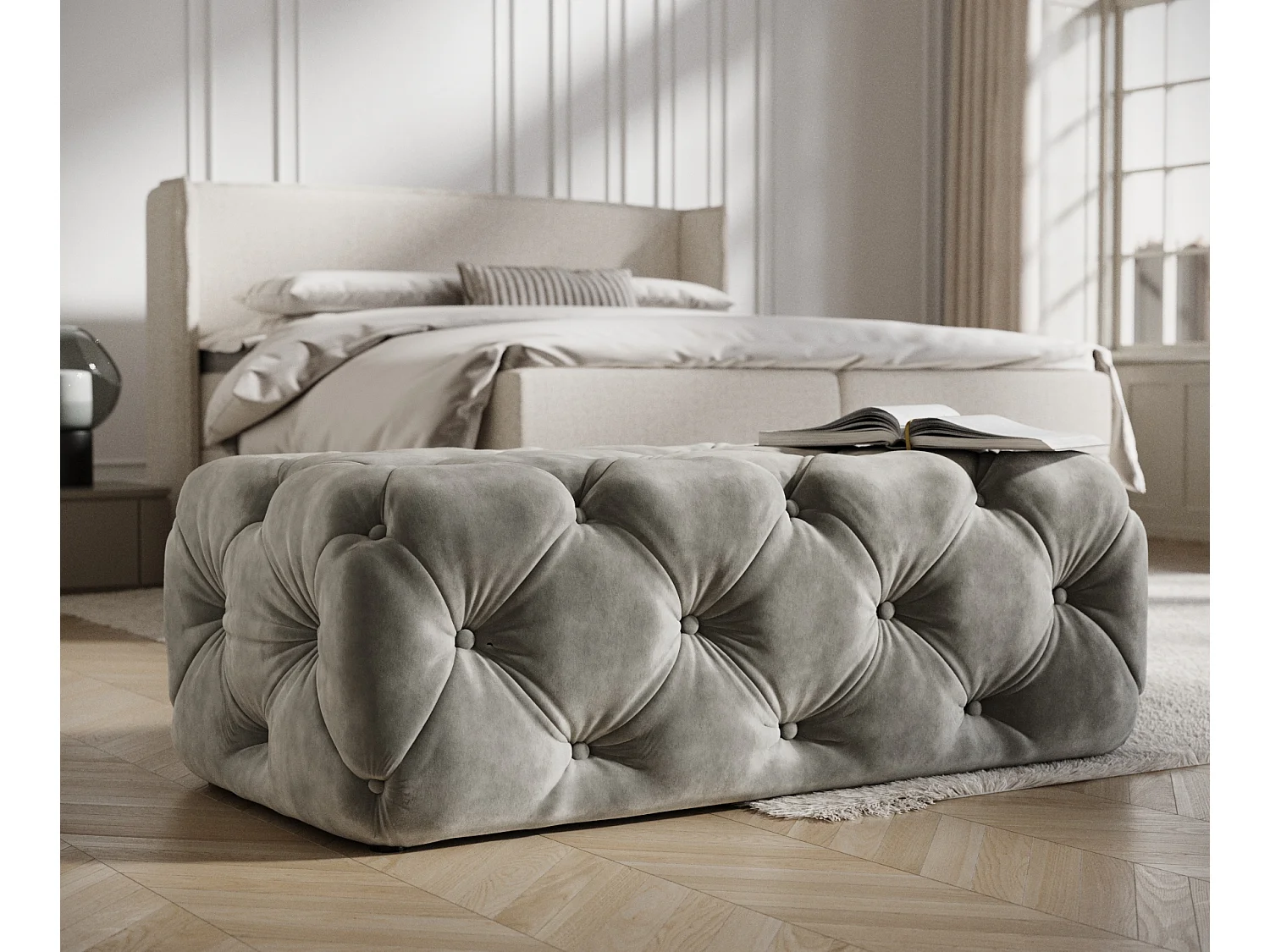 Pouf en velours Cosimo - gris