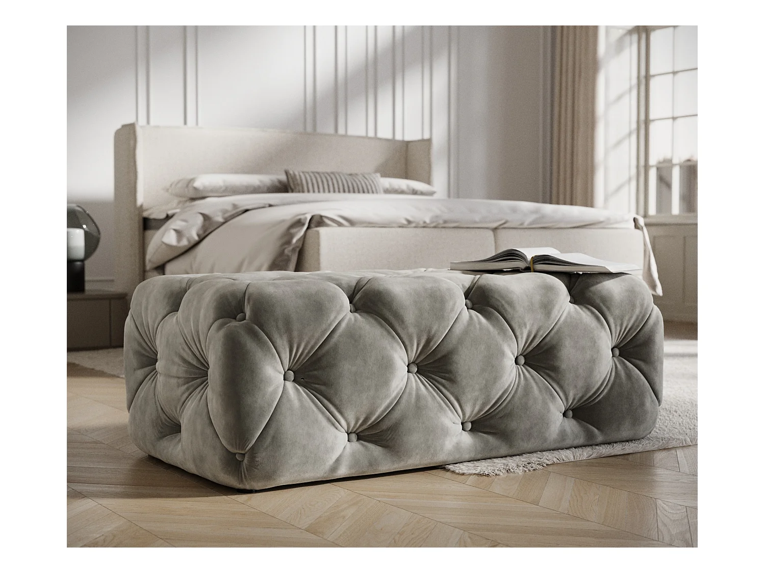 Pouf en velours Cosimo - gris
