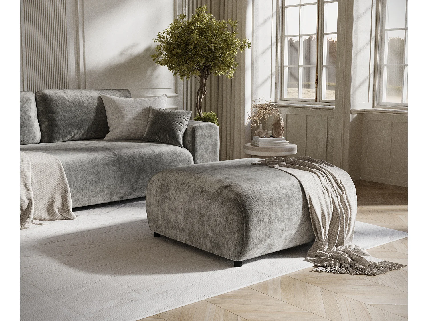 Pouf en tissu chenille Zanzibar - 88x88 cm - gris