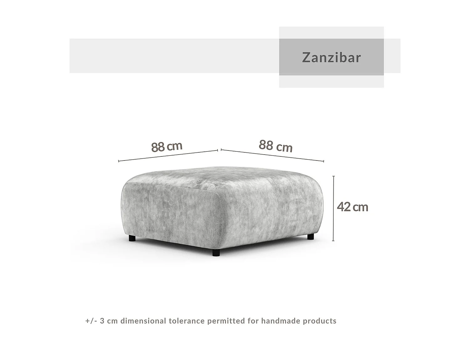 Pouf en tissu chenille Zanzibar - 88x88 cm - gris