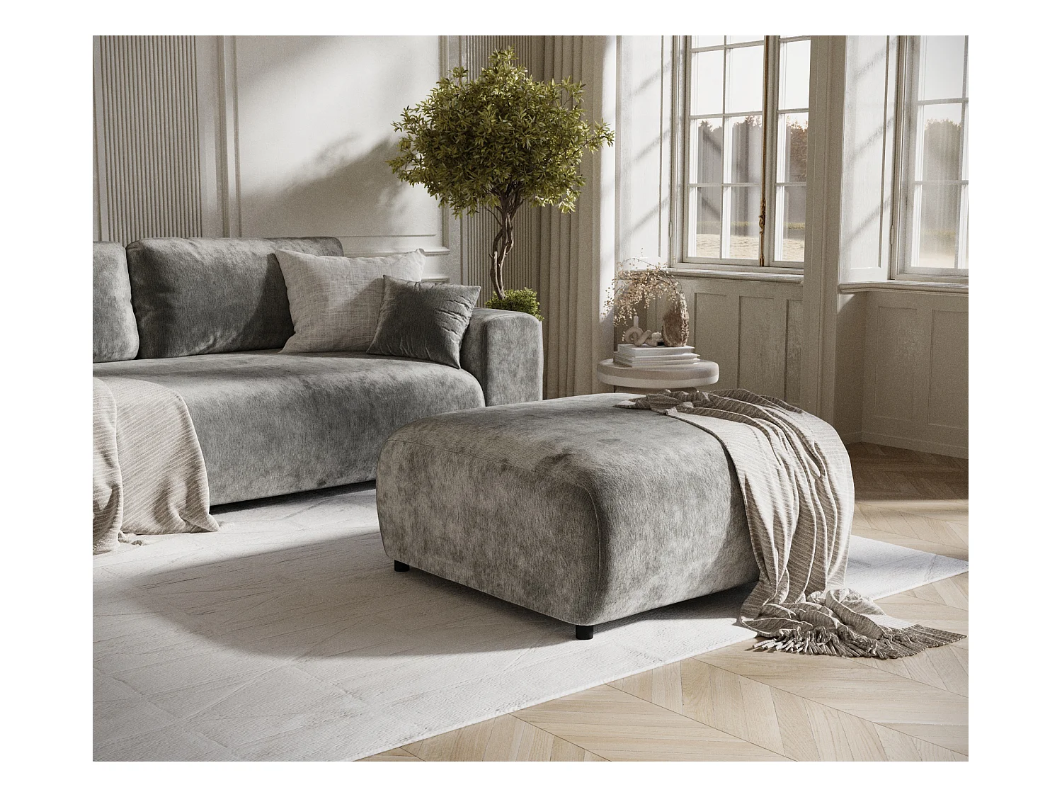 Puff aus Chenille-Stoff Zanzibar - 88x88 cm - grau