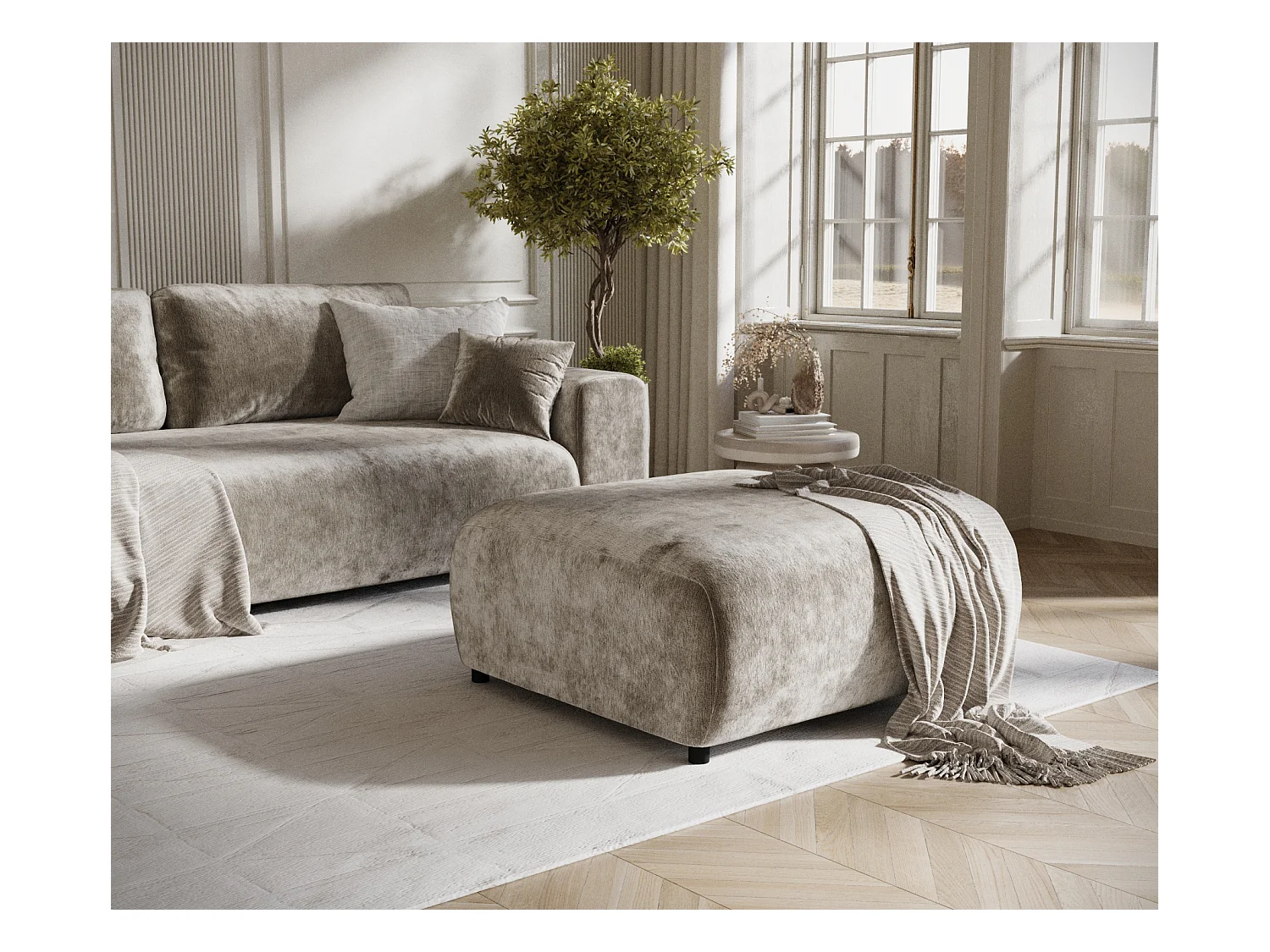 Pouf en tissu chenille Zanzibar - 88x88 cm - beige