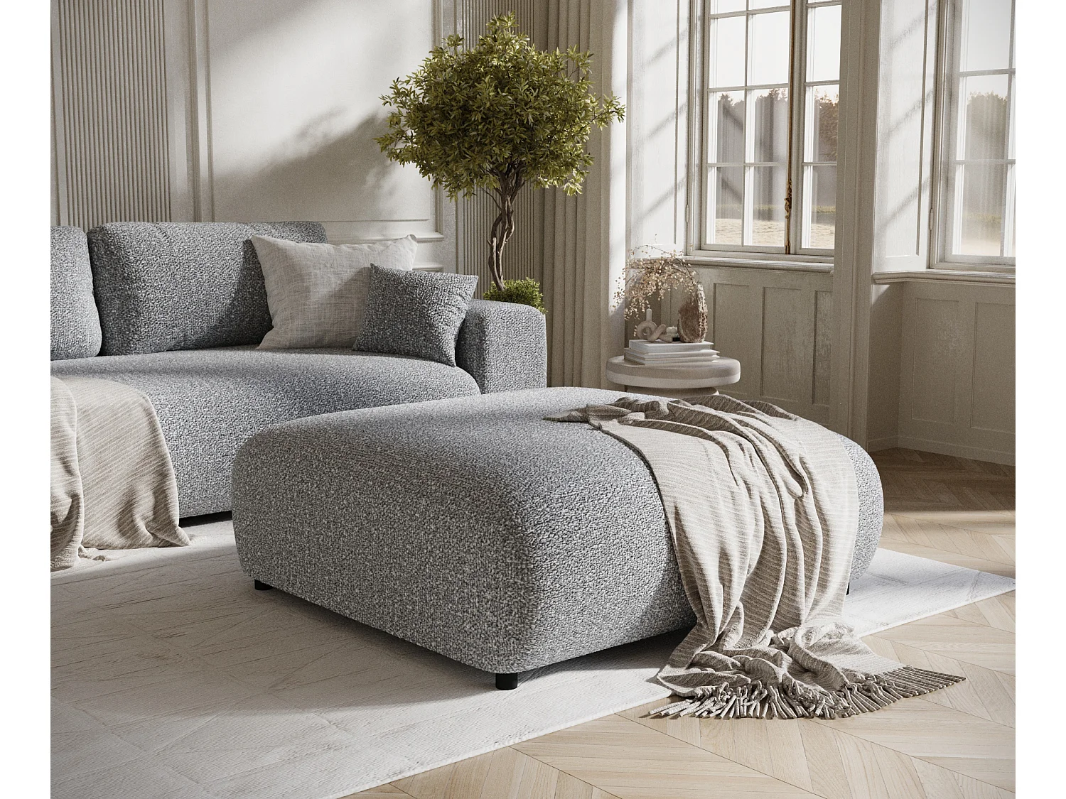 Pouf en tissu bouclette Zanzibar - 110x110 cm - gris